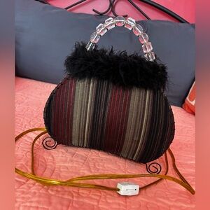 Elegant Vintage Striped Handbag Nightlight with Beaded Handle